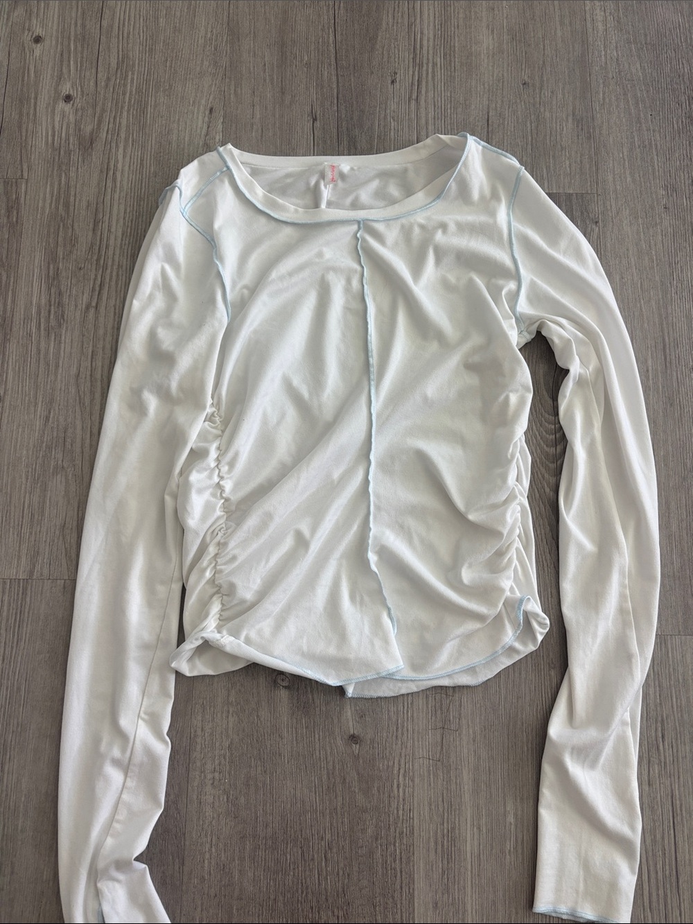 FP Movement by Free People Light Blue Long-Sleeve Ruched Tee